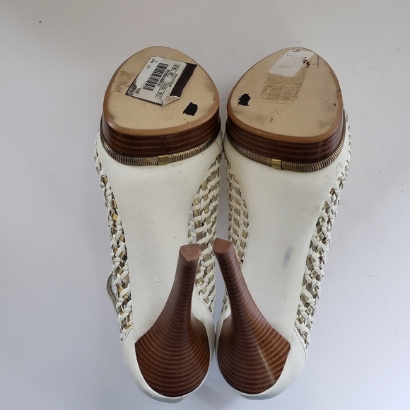 Bebe Nina White Weave Peeptoe Platform Heels Sz 10 - Picture 4 of 10